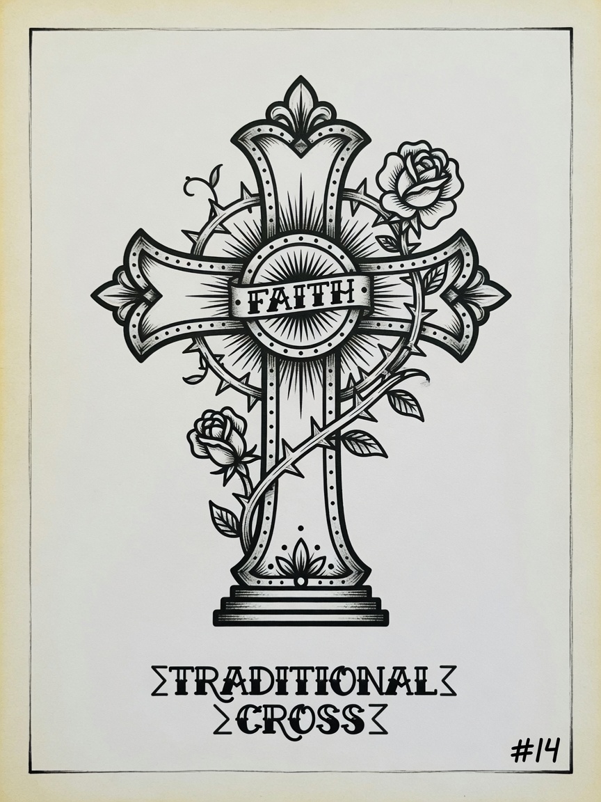 Cross — American Traditional Tattoo — American Traditional cross tattoo design
