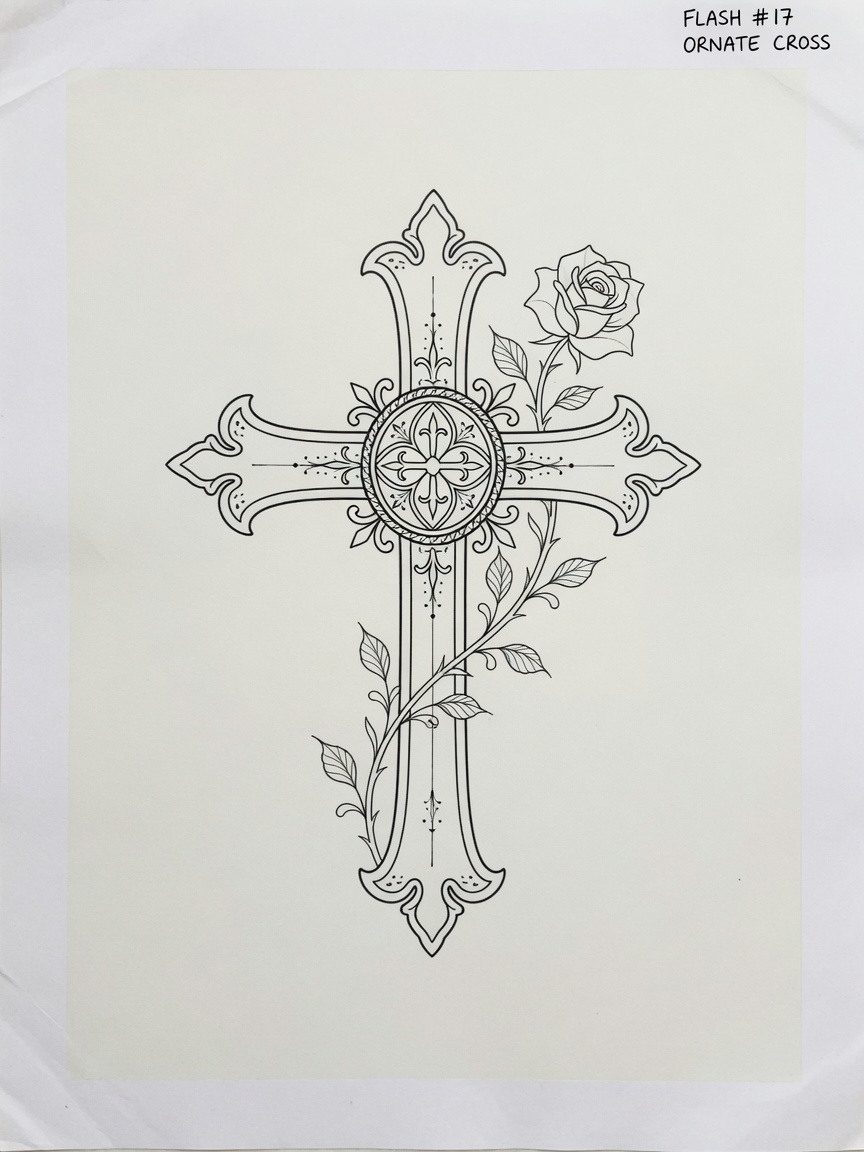 Cross — Fine Line Tattoo — Fine Line cross tattoo design