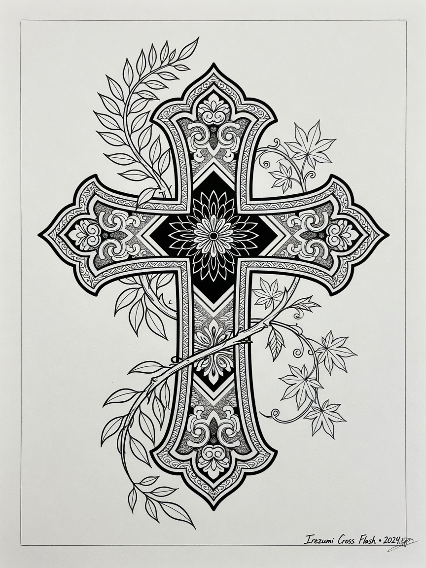 Cross — Japanese Linework Tattoo — Japanese Linework cross tattoo design