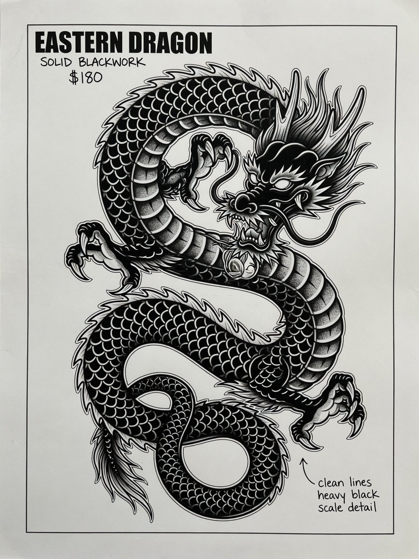 Dragon — American Traditional Tattoo — American Traditional dragon tattoo design