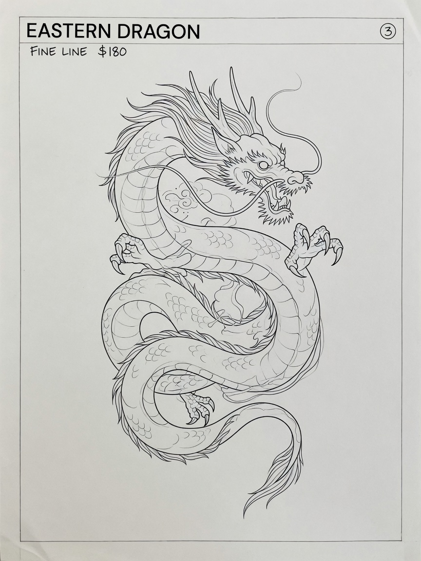 Dragon — Fine Line Tattoo — Fine Line dragon tattoo design