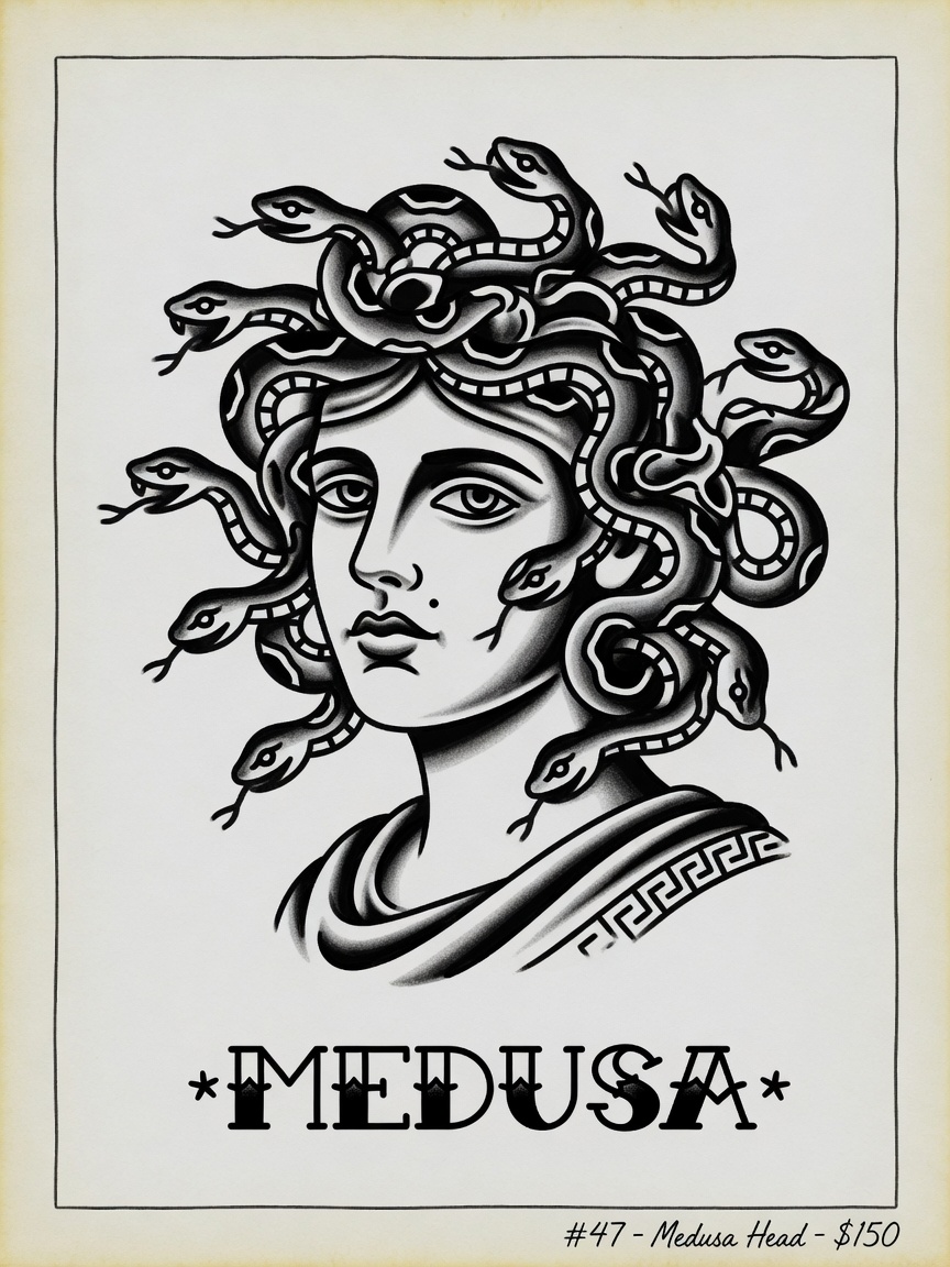 Medusa — American Traditional Tattoo — American Traditional medusa tattoo design