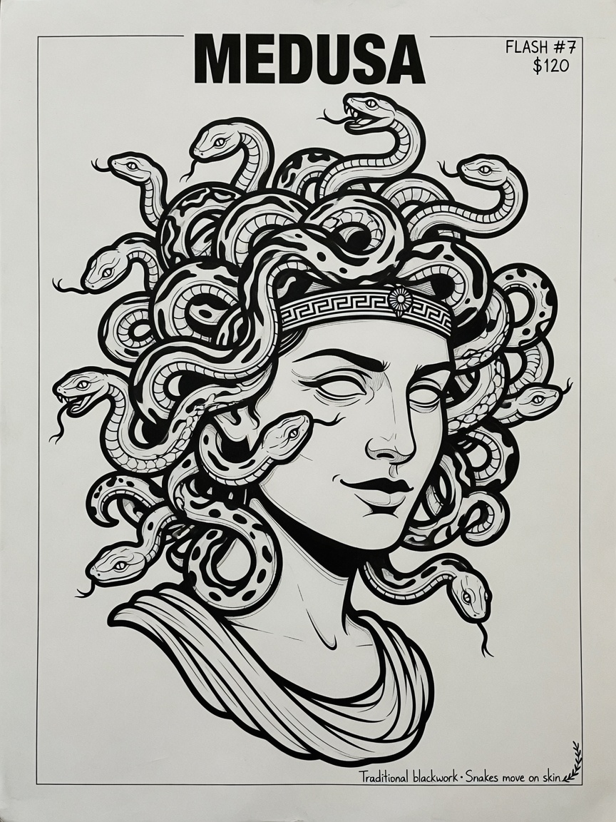 Medusa — Blackwork Tattoo — Blackwork medusa tattoo design