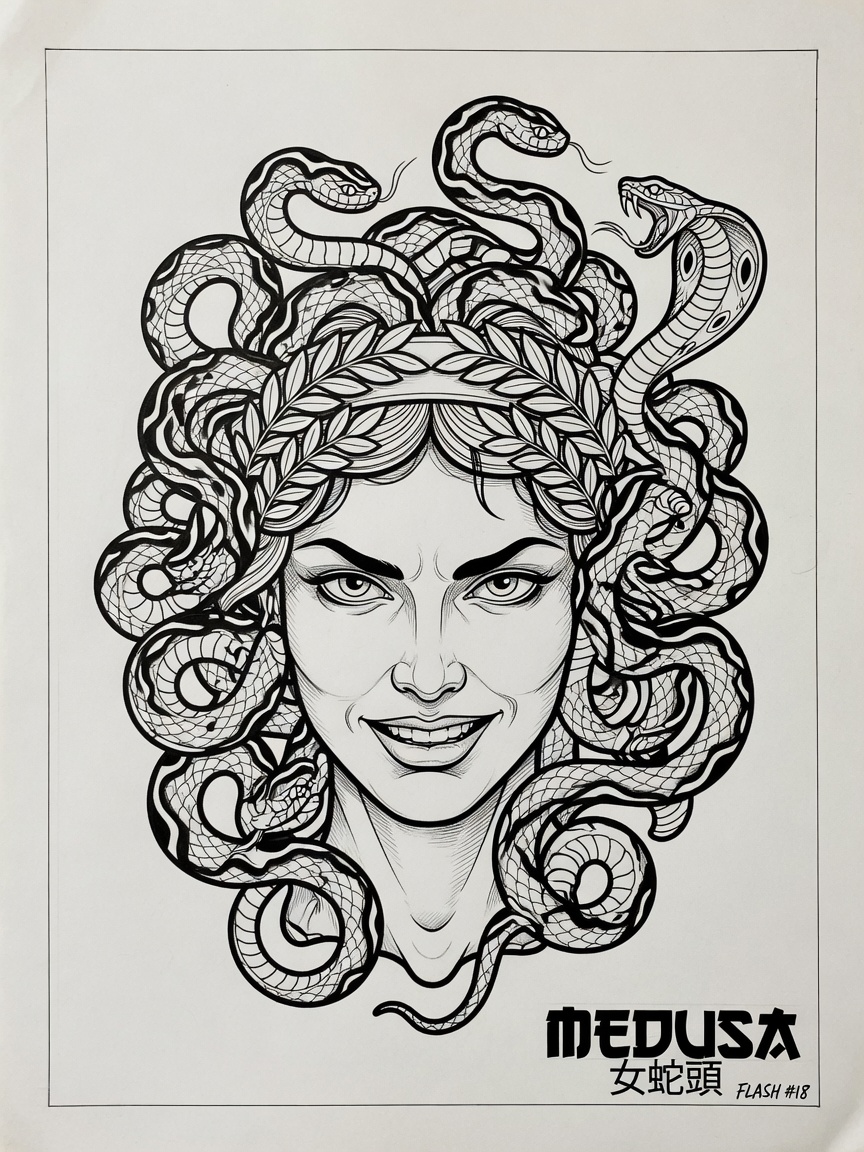 Medusa — Japanese Linework Tattoo — Japanese Linework medusa tattoo design
