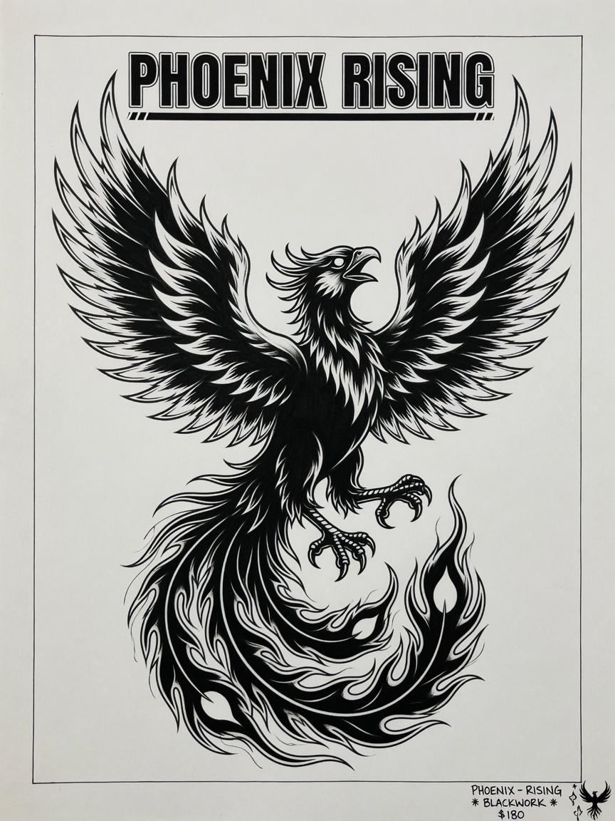 Phoenix — Blackwork Tattoo — Blackwork phoenix tattoo design