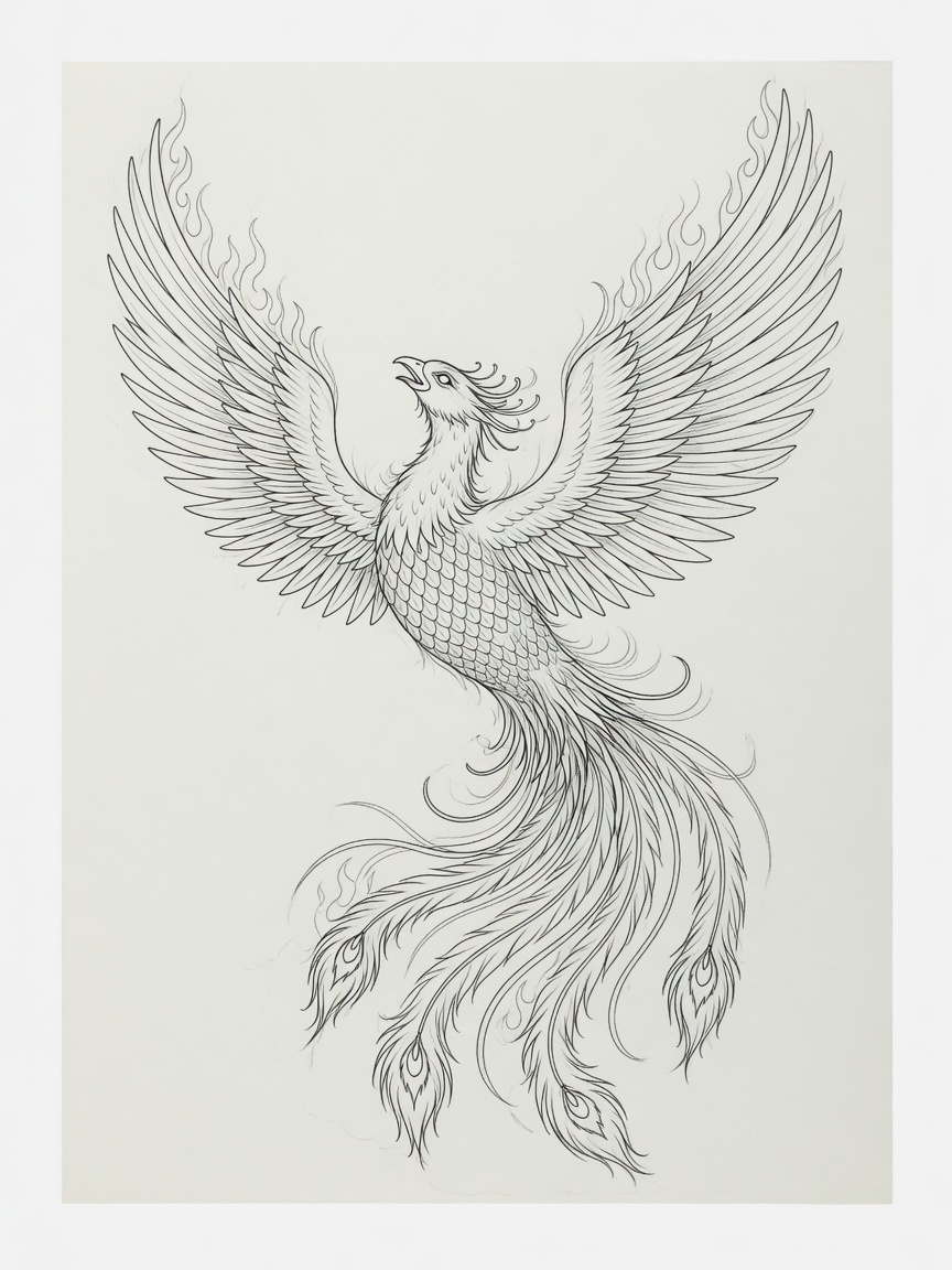 Phoenix — Fine Line Tattoo — Fine Line phoenix tattoo design