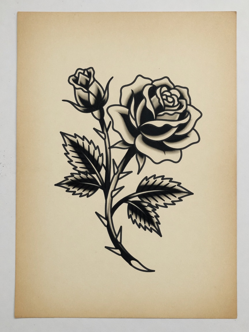 Rose — American Traditional Tattoo — American Traditional rose tattoo design