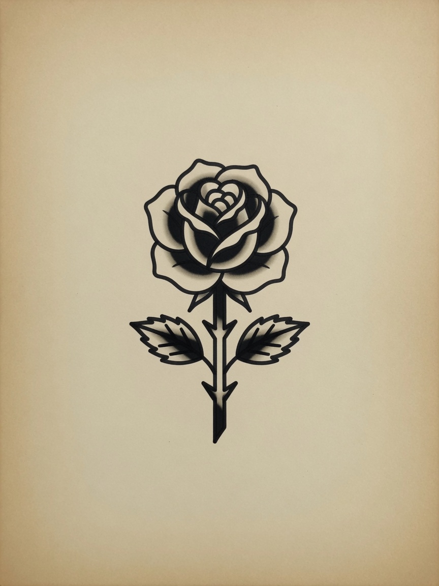 Rose — American Traditional Tattoo — American Traditional rose tattoo design