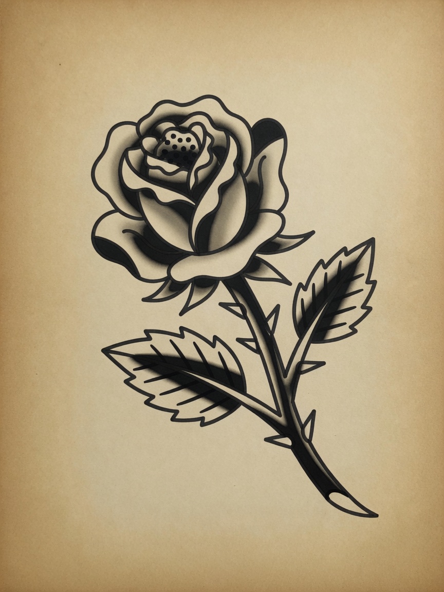 Rose — American Traditional Tattoo — American Traditional rose tattoo design