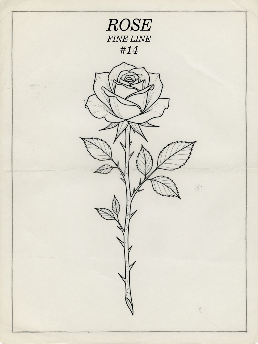 Rose — Fine Line Tattoo — Fine Line rose tattoo design