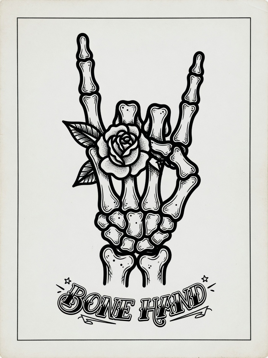 Skeleton Hand — American Traditional Tattoo — American Traditional skeleton-hand tattoo design