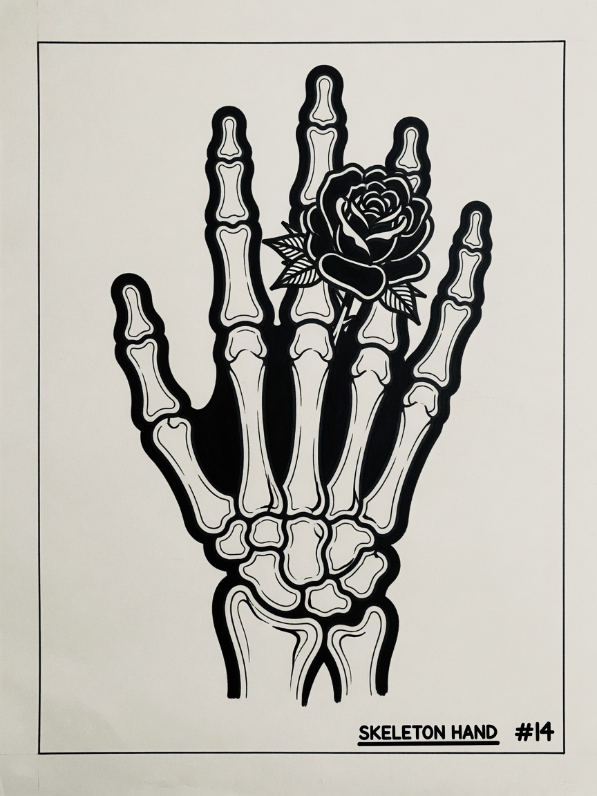 Skeleton Hand — Blackwork Tattoo — Blackwork skeleton-hand tattoo design