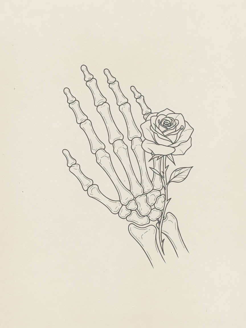 Skeleton Hand — Fine Line Tattoo — Fine Line skeleton-hand tattoo design