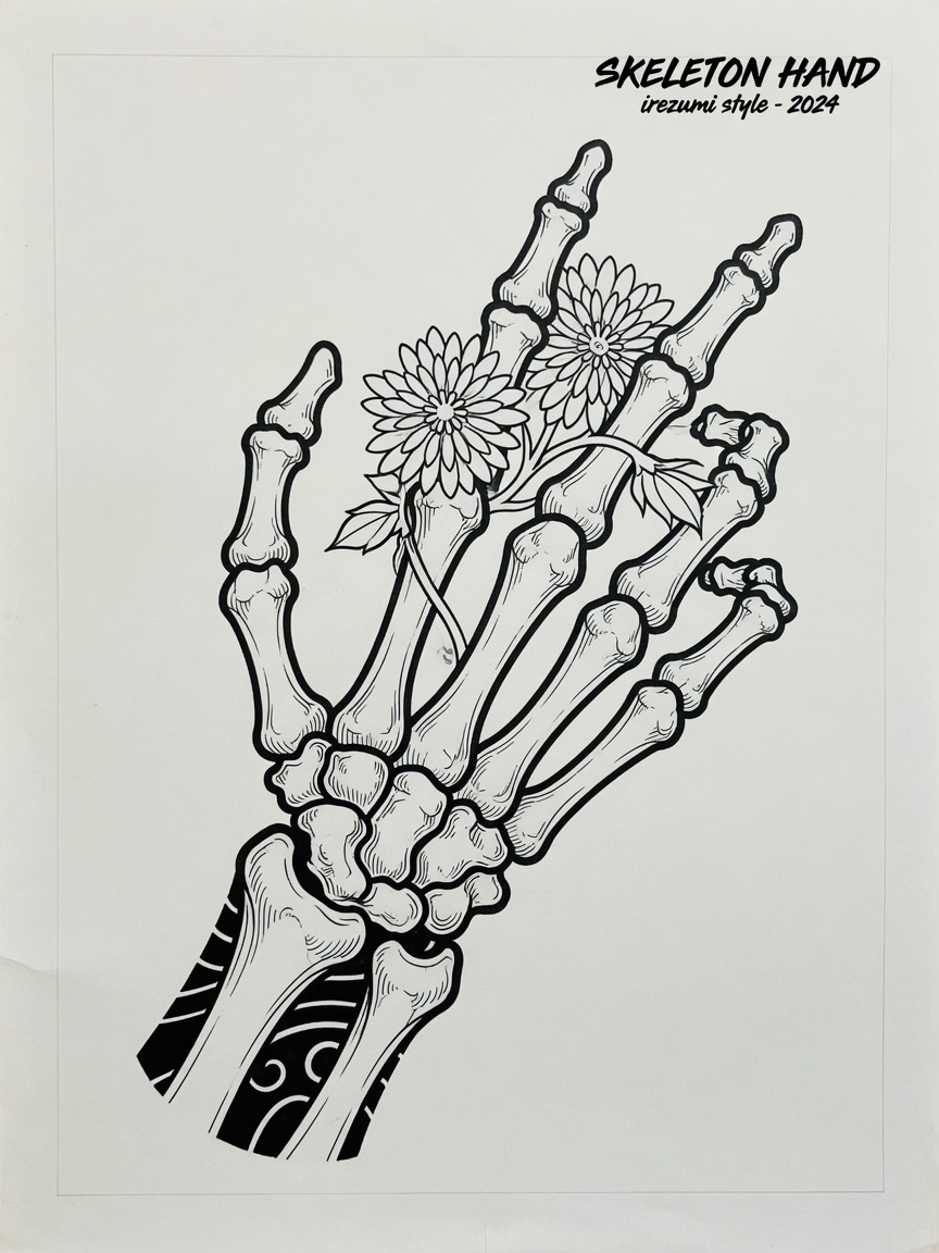 Skeleton Hand — Japanese Linework Tattoo — Japanese Linework skeleton-hand tattoo design