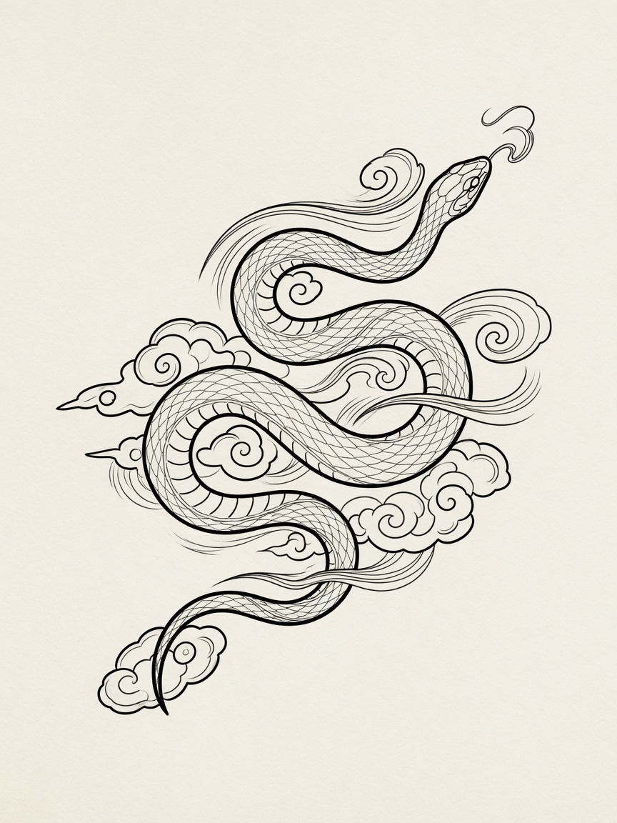 Snake — Japanese Linework Tattoo — Japanese Linework snake tattoo design