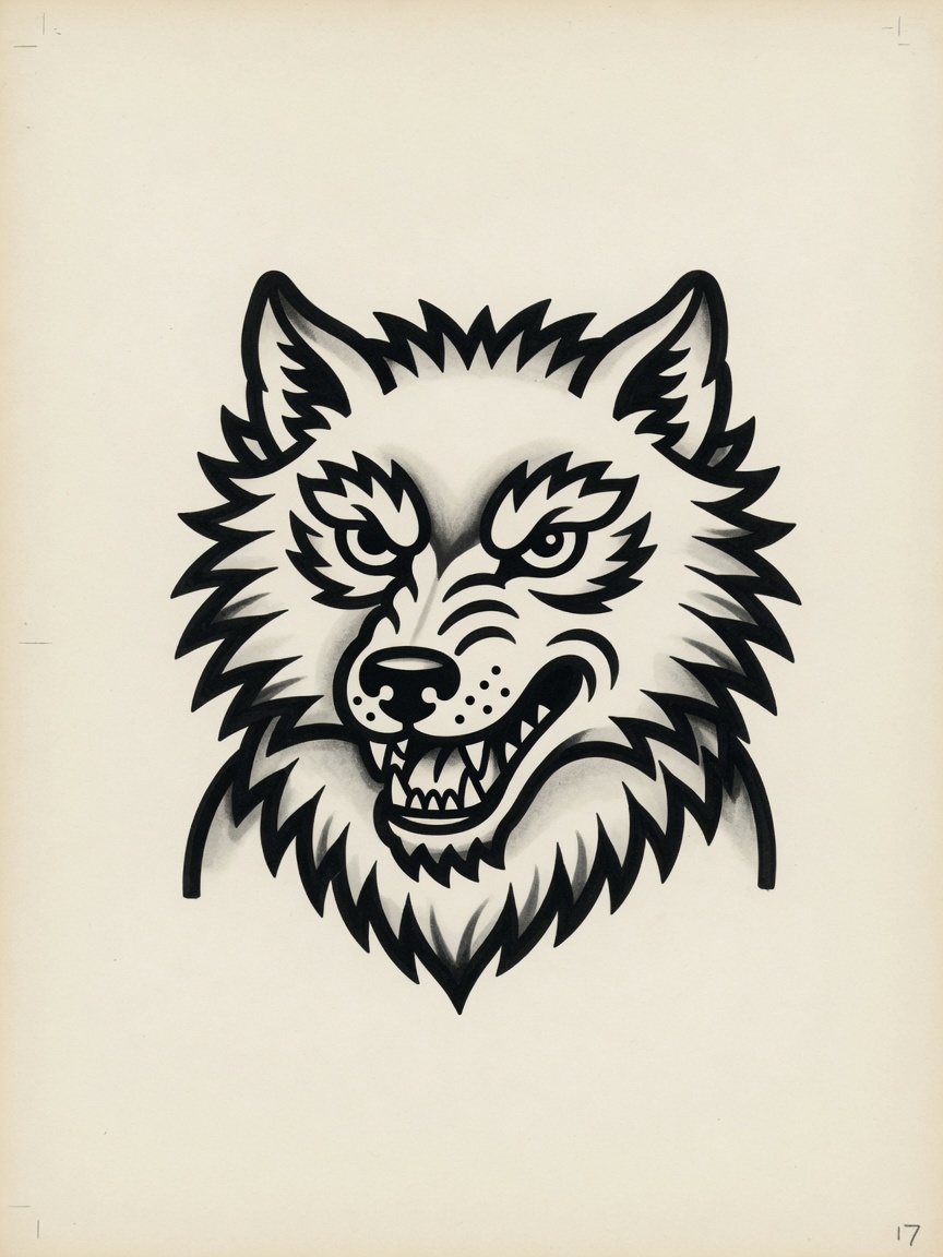 Wolf — American Traditional Tattoo — American Traditional wolf tattoo design
