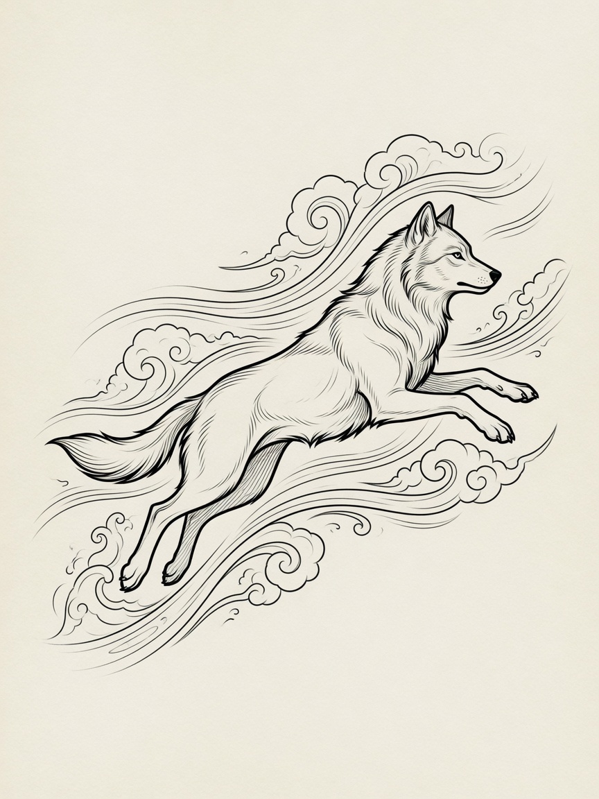 Wolf — Japanese Linework Tattoo — Japanese Linework wolf tattoo design